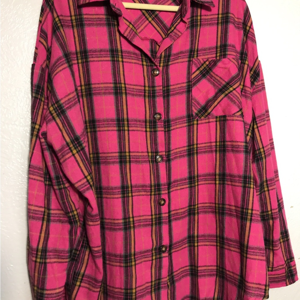 Fantaslook Fuchsia Plaid Button Down Shirt 3X - Picture 6 of 7
